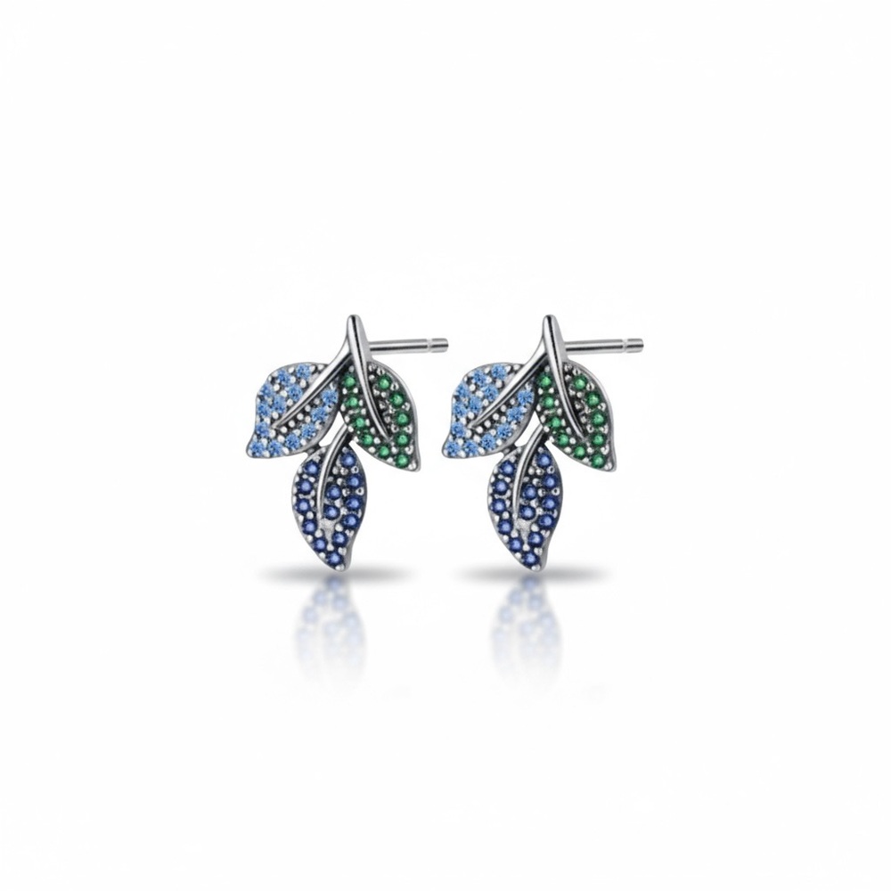 Sterling Silver Multi Color CZ Leaf Studs.